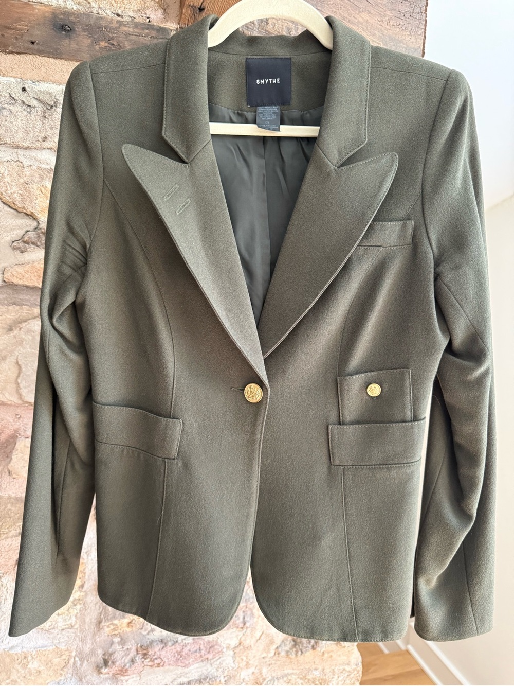 Smythe Dark Olive Single-Breasted Blazer with Gold Buttons
